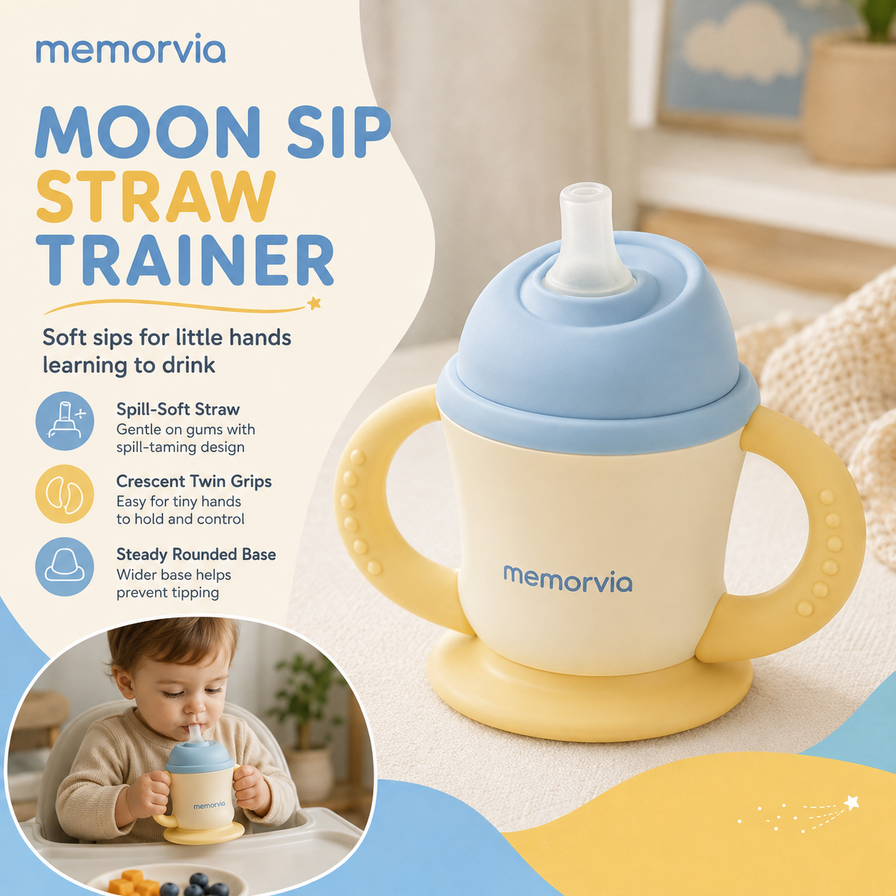 Memorvia™ Moon Sip Two-Handle Straw Training Cup
